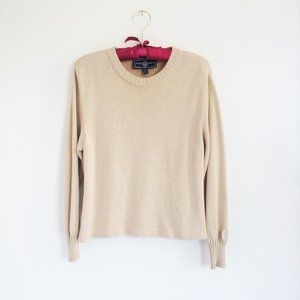 St John Sport Boxy Crewneck Sweater Gold Metallic beige neutral tan